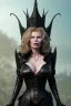 Placeholder: Kim Basinger as evil queen in black leather, busty, cleavage, curvy, angry, happy, stern look. character design by cory loftis, fenghua zhong, ryohei hase, ismail inceoglu and ruan jia. unreal engine 5, artistic lighting, highly detailed, photorealistic, fantasy