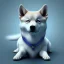 Placeholder: albino shiba inu, ethereal blue violet aura, orbs