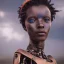 Placeholder: portrait,beautiful african robotic sirene, post-apocalyptic in a cyberpunk city, realistic, intriacte detail, sci-fi fantasy style, volumetric lighting, particales,highly detailed,cinematic, deep blue.