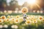 Placeholder: cute chibi smiling faced daisy flowers playing football in sunshine in sunshine, ethereal, cinematic postprocessing, bokeh, dof