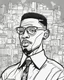 Placeholder: coloring page for teens, simple outlines art, cartoon style, outline drawing, bold outlines, clean and clear outlines, no tones color, no color, no detailed art, art full view, wide angle, white background, Malcom X