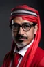 Placeholder: A Saudi lawyer in red shemagh with stripes, a modern Saudi lawyer and a headband with a fair balance for the law firm.