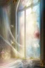 Placeholder: Shabby chic style, transparent tulle on the windows, light botanical, detail, airbrushing, drawing with fine strokes, fantasy, floral tenderness, glass, digital art, sun rays, glare, splashes, pastel tones, sparks, lights, Pixel expansion, many details, delicate sensuality, made of stone and glass, intracate details, lineout, mysticism, realistic, high quality, work of art, professional, filigree, pearl light mist