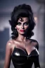 Placeholder: young sophia loren as evil queen in black leather, angry, stern look, volumetric lighting, particales,highly detailed,cinematic, deep colours,8