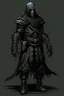 Placeholder: a full body image of an assassin from dungeons and dragons with their eyes sewn shut, dark souls art style