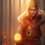 Placeholder: Male, Human, Blond, Sorcerer, Fire Mage, Golden Eyes, Young, Photorealism, Full Body Shot, Forest Background