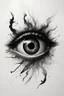 Placeholder: A realistic drawing in negative space black ink on white background of a eye with multipleinside a sun with very defined and correct details and brushstrokes smoke around it