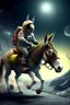 Placeholder: A donkey rides a bike in space