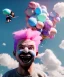 Placeholder: Ultra realistic clouds sky scene, wide angle, sweet childs falling down, free jumping flying, many trinkets, monster hair, hair monster, jelly beans, balls, smile, happy, circus style, inflatable color clothing, extreme, wind, clouds sea, 20,000 feet altitude, stratosphere, soft color, highly detailed, unreal engine 5, ray tracing, RTX, lumen lighting, ultra detail, volumetric lighting, 3d, finely drawn, high definition, high resolution.