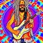 Placeholder: TRIPPY, ACID, LSD, WOODSTOCK, hippie Santa playing electric guitar, psychedelic, peace sign, MUSHROOMS, dreadlocks