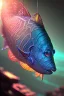 Placeholder: Rainbow Fish, beautiful, cyberpunk, realistic, intricate detail, sci-fi, volumetric lighting