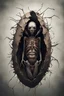 Placeholder: a haunting image of an insect human hybrid emerging from a cracked cocoon