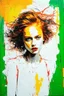 Placeholder: Graffiti art of lily cole, elaborate acrylic spray paint by Yoji shinkawa + nick Edwards style with bold brushstrokes, romantic, glazing, orange, green, yellow, white