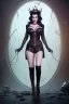 Placeholder: Amy Dumas as evil queen in black leather, leather, busty, cleavage, angry, rage, stern look. character design by cory loftis, fenghua zhong, ryohei hase, ismail inceoglu and ruan jia. unreal engine 5, artistic lighting, highly detailed, photorealistic, fantasy