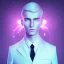 Placeholder: man, cute face, white highlight hair, brown eye, white, skin, purple suits, futuristic, science, purple, blue, dark pink background lighting, technology, profile, asian boy, square face, orange backlight, vagina