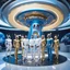 Placeholder: (masterpiece, best quality, 8k, RAW photo, beautiful and aesthetic:1.2), complex detail, Indirect light, photorealistic, (((full body))), Meeting of a group of Cosmic male gods smiling, Mixed, sci-fi and cyborg outfit with golden futuristic artifacts, white, blue and silver elements- Inside a great room of a flying saucer with a round hublot showing a galactic sunset