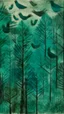 Placeholder: Dark cyan treetops with birds painted by Paul Klee