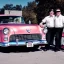 Placeholder: a 50s Greaser BAND standing in front of a hot rod