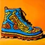 Placeholder: brown moutain shoes , art, oil drawing, bright, keith haring, picasso