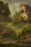 Placeholder: Odd landscape, village, 8k, trees