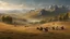 Placeholder: An endless steppe. hills to the right. The hills is densely covered in white oaks. distant riders and wagons. fantasy concept art, exquisite realism, a masterpiece, dynamic lighting, hyperdetailed, intricately detailed, deep color, Unreal Engine, volumetric lighting , Epic cinematic brilliant stunning intricate meticulously detailed dramatic atmospheric maximal,