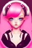 Placeholder: girl, cute, beautiful, headshot, pink hair, brown eyes, black clothes, long hair, eyeliner, long eyelashes