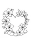 Placeholder: outline art for visually rich appealing heart in orchids plumeria rounded stones candles, ikebana style, coloring page for kids, white background, fit to page, only use outline, clean line art, no shadows, clear and well outlined