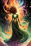 Placeholder: create a full body haunted celestial female entity, enshrouded in a gaseous cluster of exploding stars, with highly detailed, sharply lined facial features, , finely drawn, boldly inked, in soft celestial colors, otherworldly, ethereal, and majestic in the style of Peter Mohrbacher