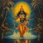 Placeholder: An oil painting of goddess Kali crossing a lake, neon gold colors, high detail,