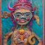 Placeholder: bali god painting with octopus body AND cow head with detailed jewelry and 4 eyes