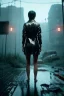 Placeholder: Ultra Realistic image, 25 years old brunette woman, Madrid, portrait, small stature, small chest, yakuza body tattoo, latex dress, short, rain, fog, dark, leds, neon, cyberpunk, vibrant color, highly detailed, art stations, concept art, smooth, unreal engine 5, god rays, ray tracing, RTX, lumen lighting, ultra detail, volumetric lighting.