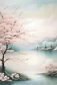 Placeholder: painting of a tranquil and beautiful scene featuring blooming cherry blossoms in soft pinks and whites