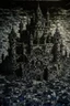 Placeholder: A black castle made out of steel in a chaotic shadow realm designed in ancient Roman mosaics painted by Katsushika Hokusai