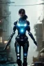 Placeholder: beautiful gun hold girl robot, post-apocalyptic in a cyberpunk city, realistic, intriacte detail, sci-fi fantasy style, volumetric lighting, particales,highly detailed,cinamatic, deep