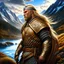 Placeholder: Blond Viking warrior, painted, digital painting, 24k, high resolution, highly detailed, ornate, mountain views with streams of water, art by JOHN STEPHENS