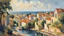 Placeholder: Style Cézanne, calm beauty, sunlight, French village on the coast, peaceful, beautiful composition, exquisite detail