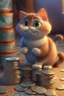 Placeholder: cute pixar cat and money and coins