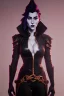 Placeholder: Jennifer Cooldge as evil queen in black leather, leather, busty, cleavage, angry, stern look. character design by cory loftis, fenghua zhong, ryohei hase, ismail inceoglu and ruan jia. unreal engine 5, artistic lighting, highly detailed, photorealistic, fantasy