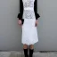 Placeholder: Fashion dress, black dress with black long sleeves, white collar, lace and silk, modern, conceptual design