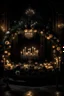 Placeholder: A wreath of flowers and candles with a chandelier in the background, a picture, by itshak holtz, ring light, huge black circle, large props, arch