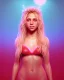 Placeholder: portrait, Shakira, blonde artist, Realistic image, drinking a strawberry milkshake, pink line make-up, sweat, fog, goddess style, Neon colors, leds. Color background, photo studio, concept art, smooth, unreal engine 5, god lights, ray tracing, RTX, lumen lighting, ultra detail, volumetric lighting, 3d, finely drawn, high definition, 4k.