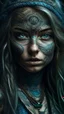 Placeholder: Super detailed digital art masterpiece, beautiful mystical amazon girl, preparing for a ritual, in tattoo natural face without makeup, gothic style clothing, detailed clothing , big realistic beautiful eyes, shiny eyes, ultra atmospheric details, beautiful facial proportions, super detailed skin textures, complex masterpiece, beautiful proportions, wild messy hair, beautiful tattoos cover the whole body and face of the girl, natural special effects, complex physics, ultra realistic body proporti