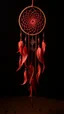 Placeholder: a dreamcatcher made of light, natural red/brown tones, brown dirt ground long bottom, dark background