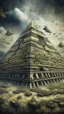 Placeholder: Synthography Art in Bocsh painting style nightmare of The Pyramid shape building with visual details of thousands of old Egyptian mechanical and heliographic components and symbols textures with gray clouds stormy weather in the background