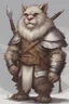 Placeholder: Dnd a young bugbear with WHITE fur and leather armor with swords