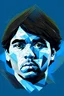Placeholder: image of Maradona in the second half, minute 32, second 50 of the 1986 World Cup final. fused with the image of Maradona at the moment where he hits the ball with his hand, scoring a goal for the England soccer team in 1986. with a minimalist rhombus in the background covering the entire image. with a style for tattoos
