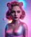 Placeholder: Artist, young madonna, android woman, sweet, blonde, white skin, long eyeliner, pink cheeks, purpurin make up, glossy lips, color leds lights, cables, short hair, circuits, cyberpunk, latex coat, cyber punk, neon, portrait, studio photo, unreal engine 5, soft color, 16 bit, god lights, ray tracing, RTX, lumen lighting, ultra deatail, volumetric lighting, 3d, finely drawn, hd.