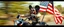Placeholder: hi speed bad ass cyber punk masculine realistic mickey mouse rambo humanoid with hairy arms and chest, on trike , motion blurred background, holding american flag