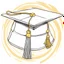 Placeholder: line drawing of a graduation hat with a tassel. the tassel is yellow. White background.