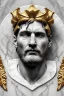 Placeholder: Ultra Realistic image, Roman sculpture, white marble material, Lionel Messi, gold Laurel leaves wreath, renaissance ornaments, one gold star in heart, sun ornament, sun rays background, chisel style, waist up portrait, emperor style, epic, celestial, cinematic lighting, God light, god rays, 4k resolution, smooth details, ornate details, soft lighting, unreal engine 5, art station, substance 3d.